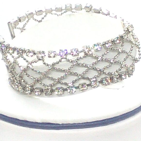 VTG Silver-tone Crystal Rhinestone Metal Mesh 7" Bracelet Lobster Clasp - Picture 8 of 16